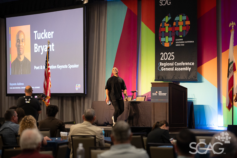 Keynote Speaker Tucker Bryant on stage.