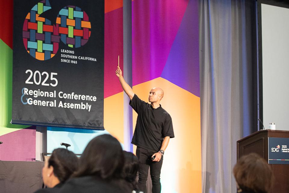 Keynote Speaker Tucker Bryant on stage.