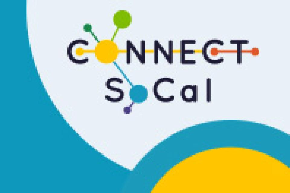 Connect SoCal logo with colorful circular nodes on blue and yellow background.