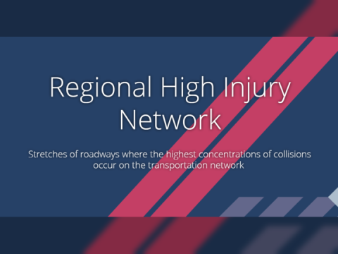 Regional High Injury Network logo with blue and pink diagonal stripes.