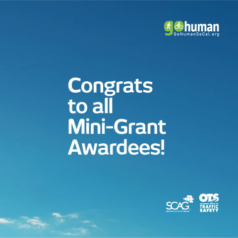 Blue sky with congratulatory text for Mini-Grant Awardees, logos at top and bottom.