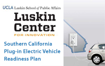 UCLA Luskin School logo with a car charging illustration.
