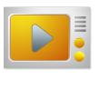 Video player graphic with a play button.